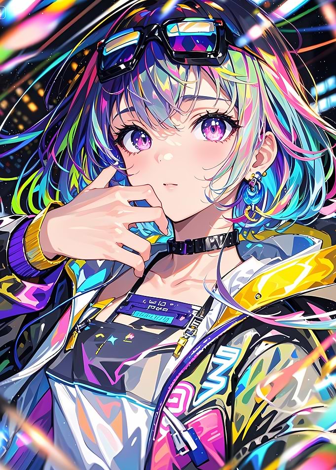 Anime Girl with Colorful Hair