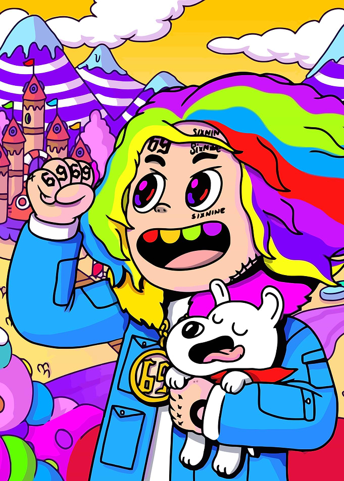 6ix9ine Cartoon Illustration