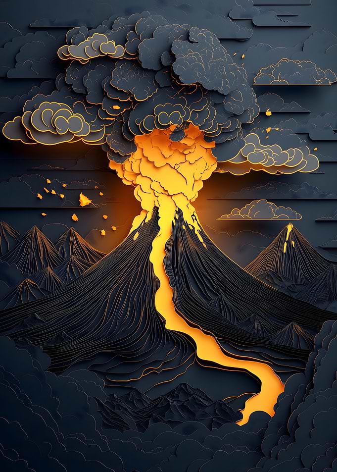 Volcano Eruption Paper Art