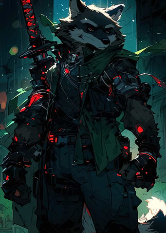 Cyberpunk Raccoon Samurai