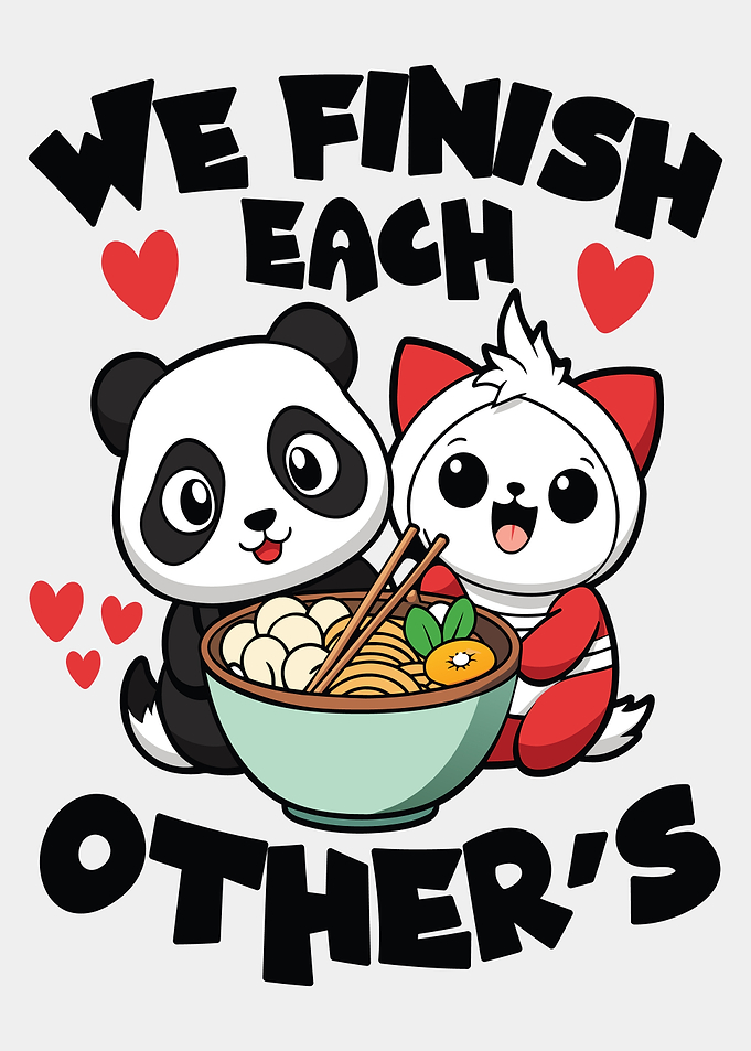 Panda and Cat Eating Noodles