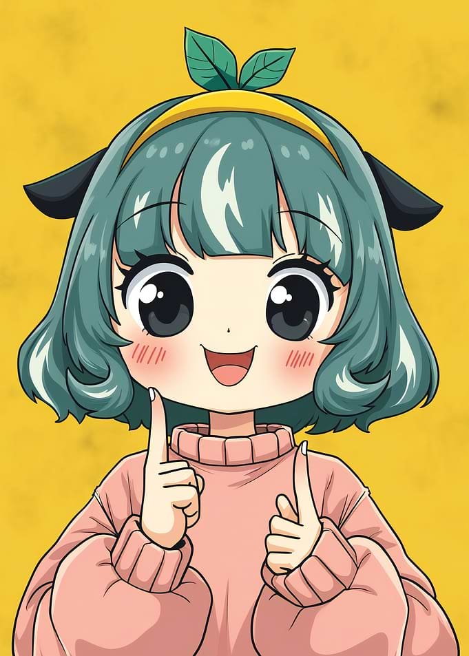 Cute Anime Girl with Green Hair