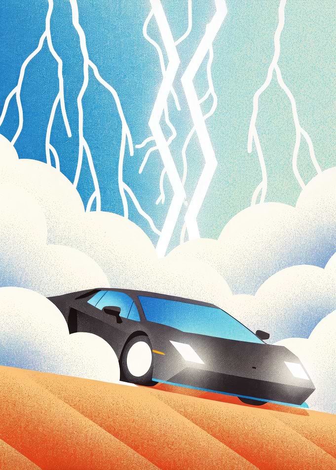 Black Sports Car in Storm