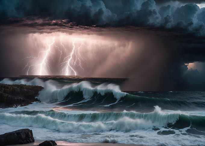 Lightning Storm Over Ocean