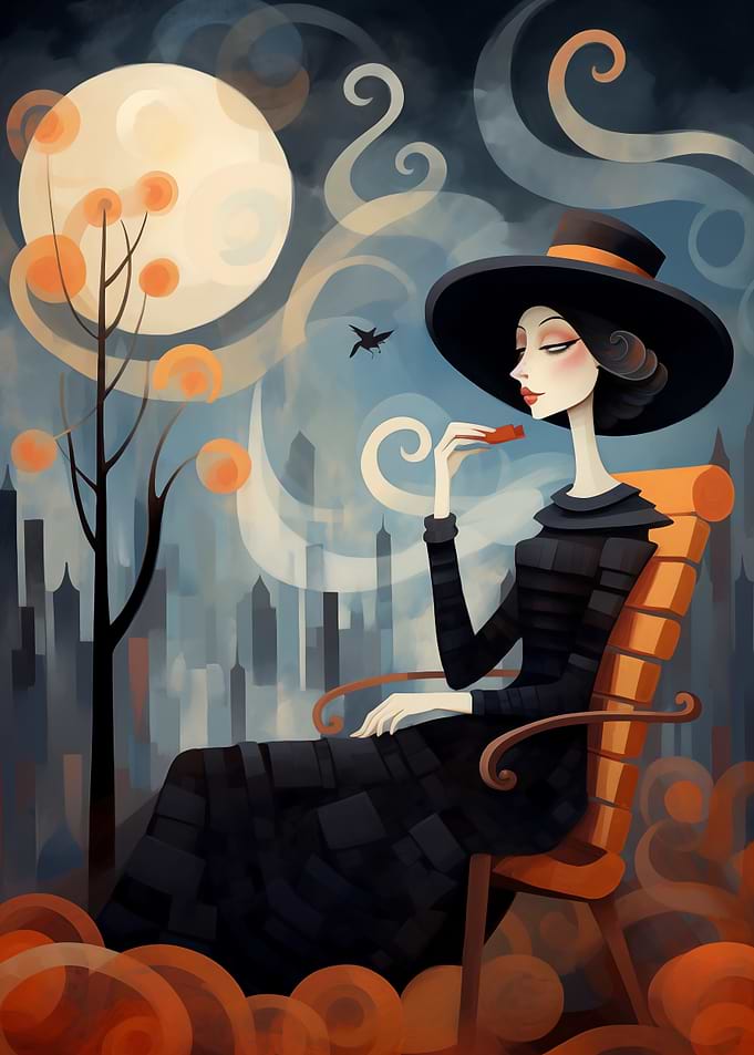 Fantasy Woman in Black Dress