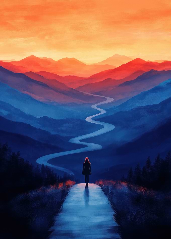 Woman on Path in Mountains