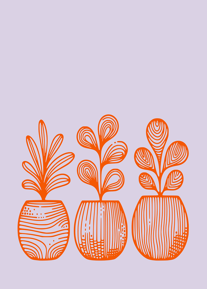 Whimsical Potted Plants in Orange and Lavender
