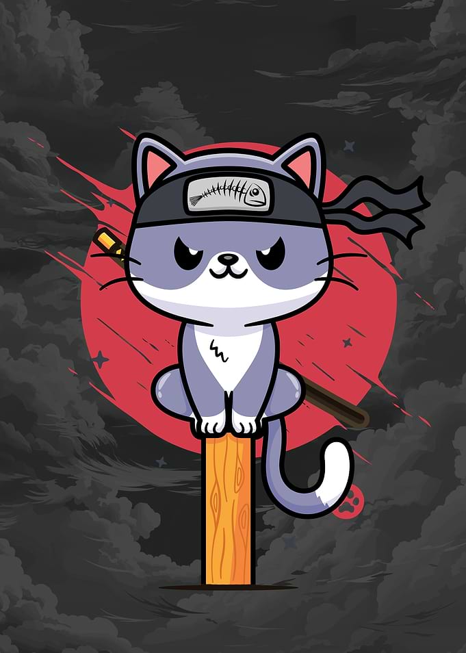 Anime Ninja Cat Japanese shinobi Cat Ninja Cat Illustration