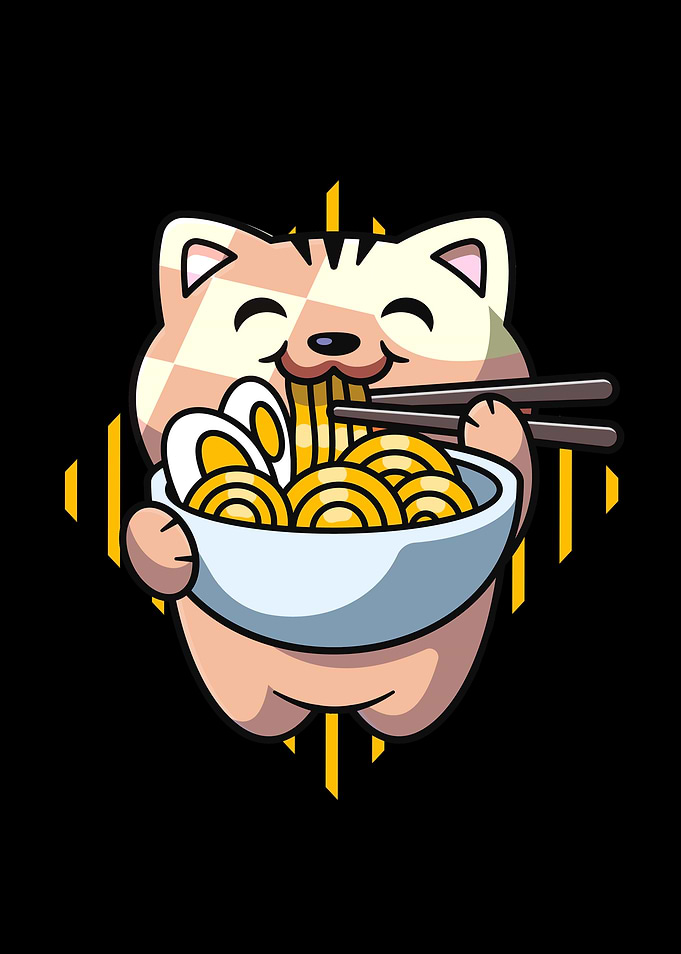 Neko cute cat , anime kawaii Cat Cat Eating Ramen