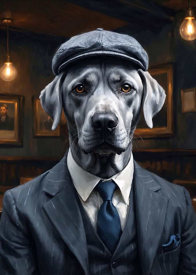 Silver Labrador Dog Wearing a Suit in the Pub