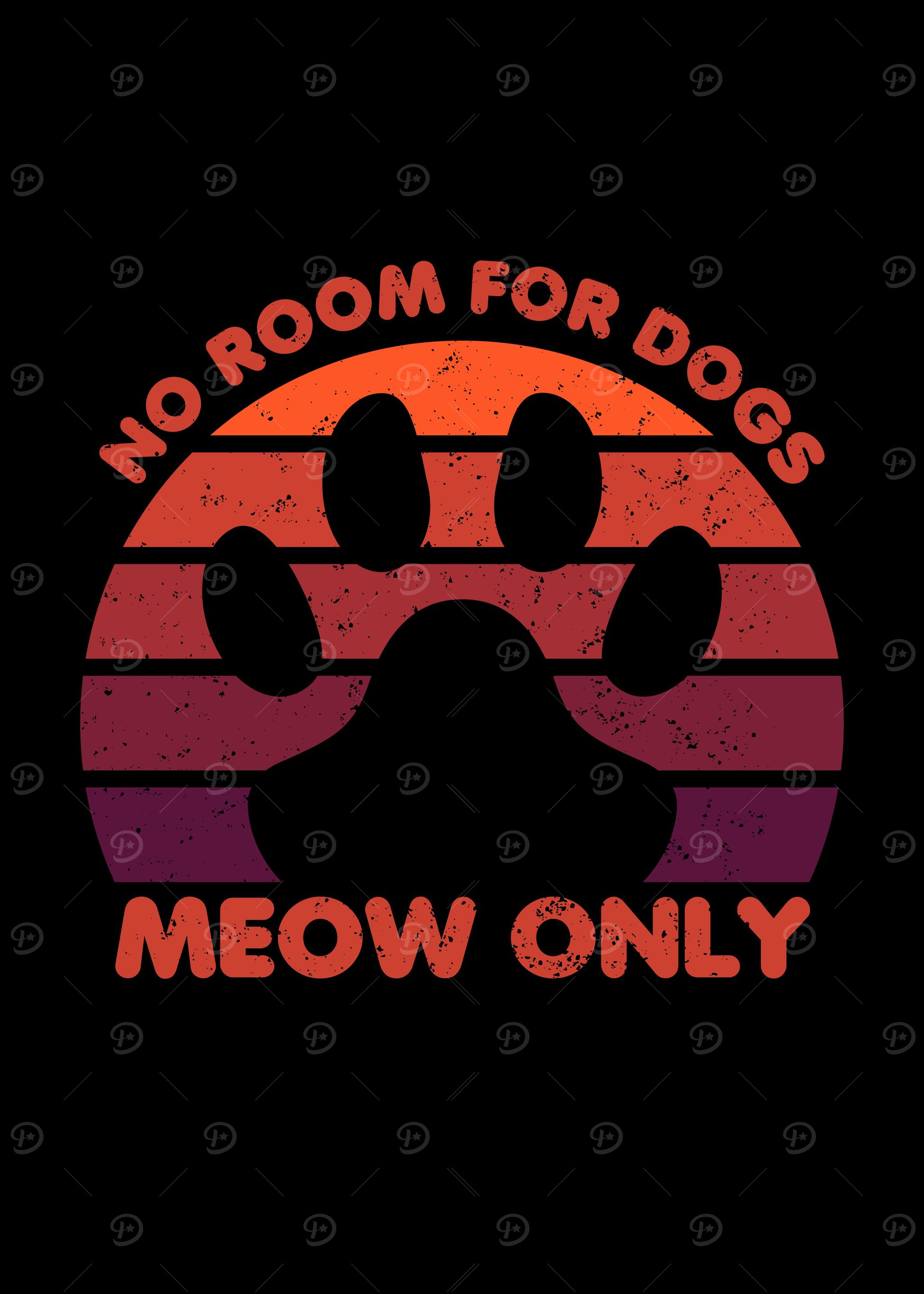 no room for dogs meow only funny cat vintage retro sunset