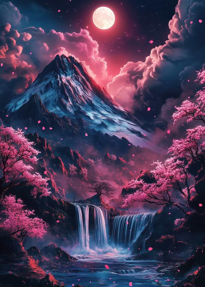 Waterfall Under Moonlight
