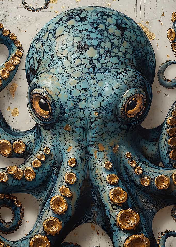 Blue Octopus with Gold Accents