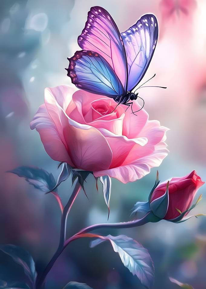 Butterfly on a Pink Rose