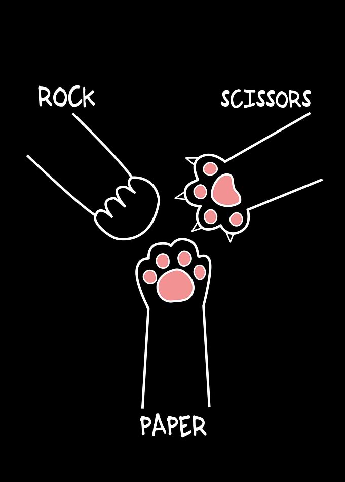 Cat Rock Paper Scissors Hand Game Cute Paw Funny Cat