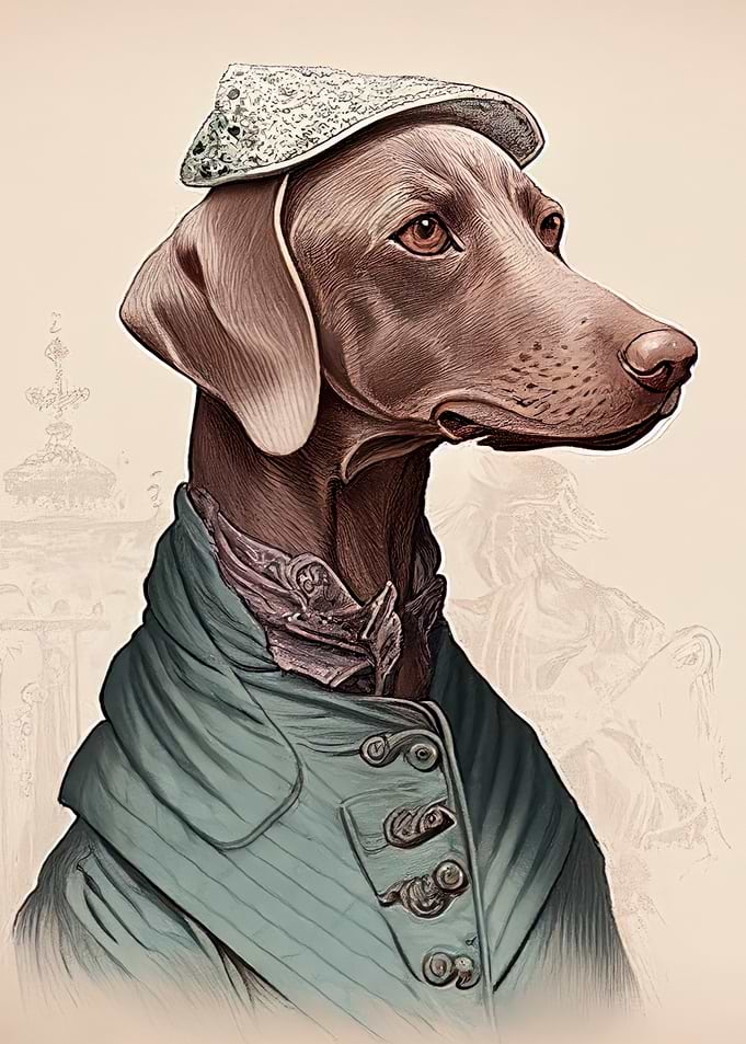 Distinguished Weimaraner in Vintage Attire