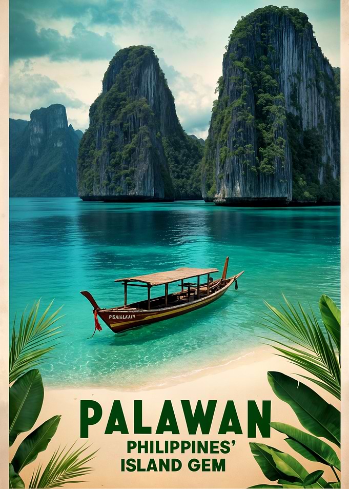 Vintage Travel Poster Palawan: Philippines' Island Gem