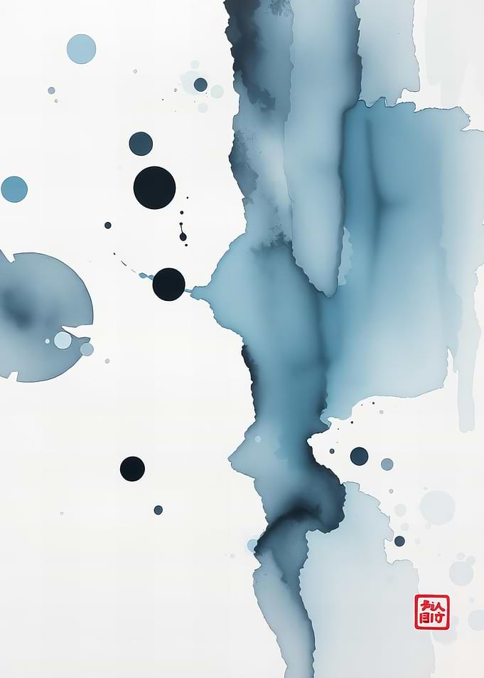 Abstract Blue Ink Painting