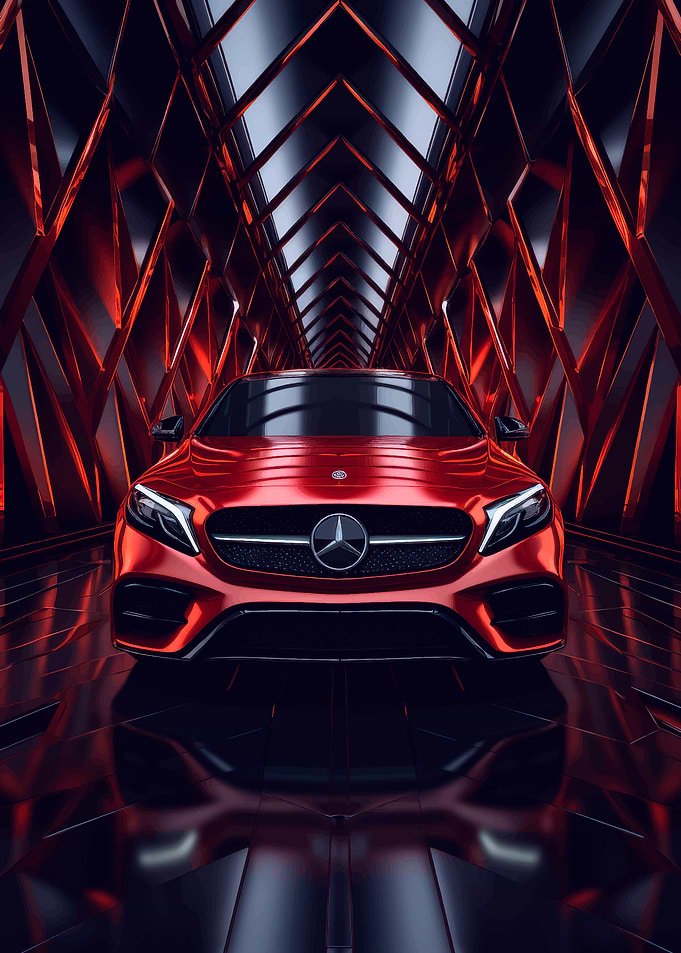 Red Mercedes in Geometric Tunnel