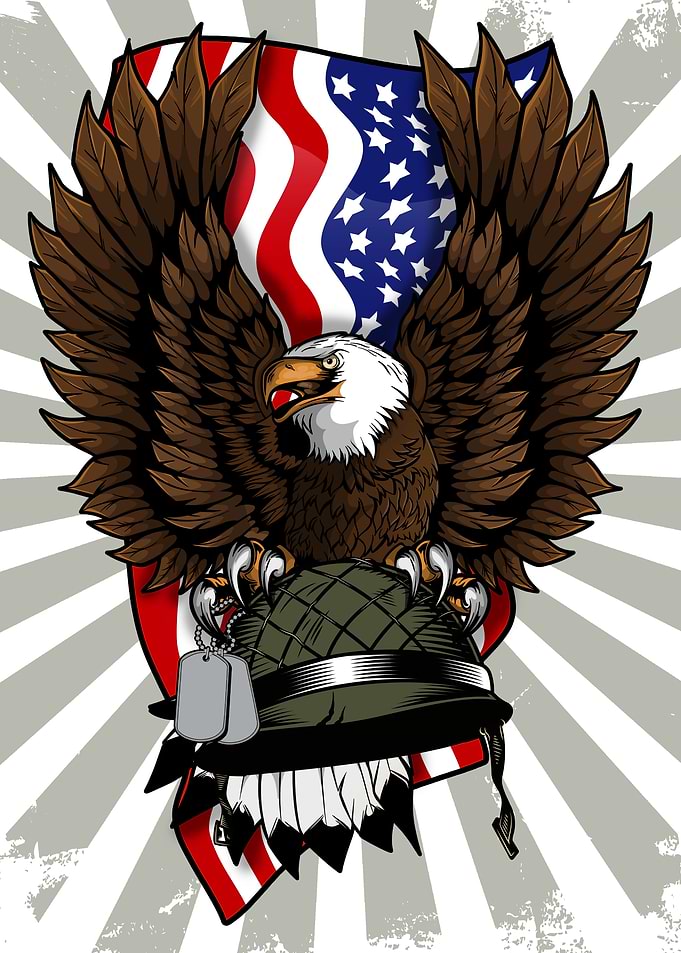 American Eagle with Helmet Patriotic Veteran Day USA