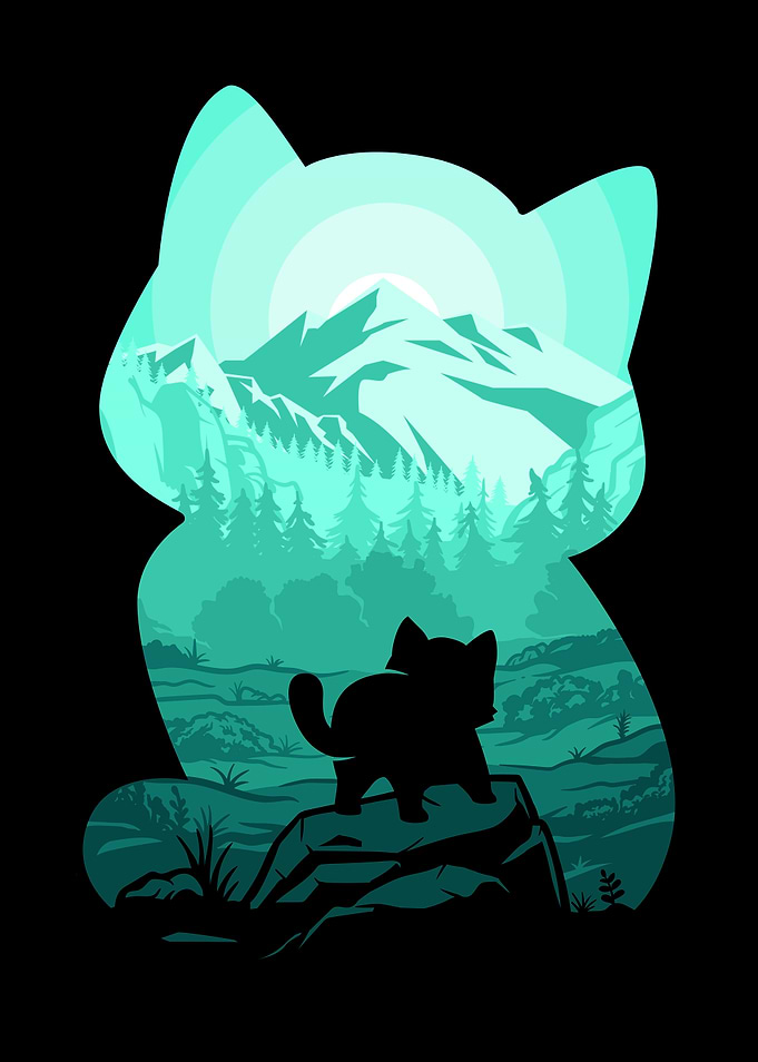 Kitty cute cat with Mountains & trees for Cat Lover Kitten