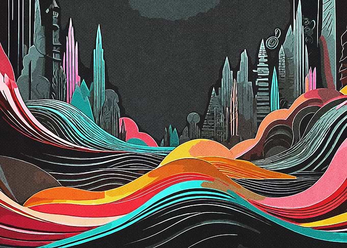 Abstract Cityscape with Waves