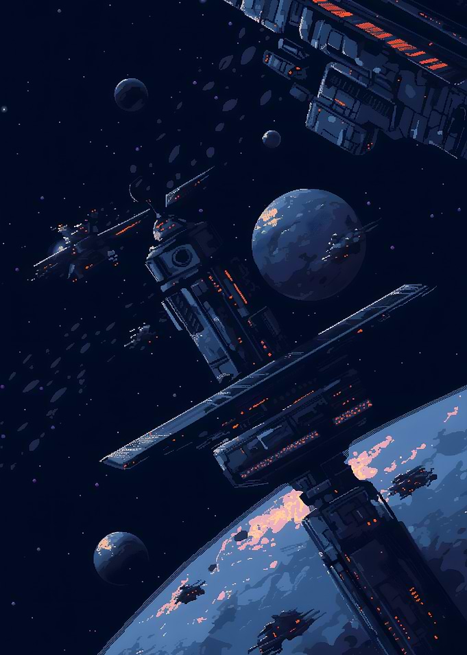 8 Bit Pixel - Space Station Orbit