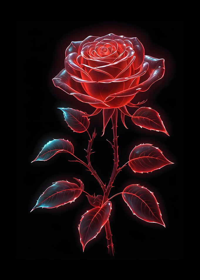 Neon Glowing Red Rose