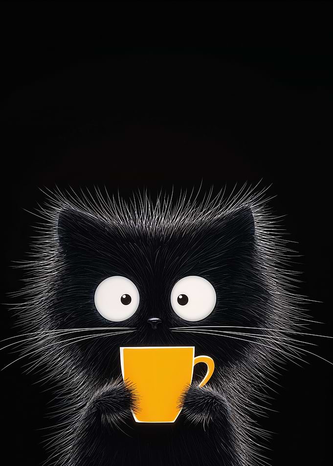 Black Cat with Coffee