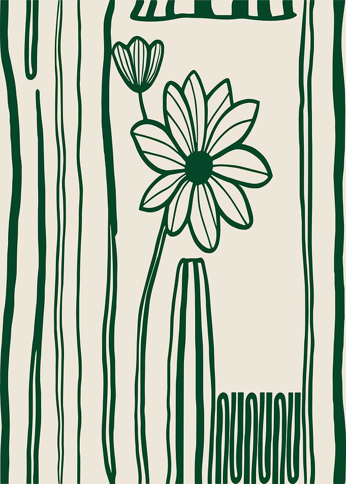 Minimalist Floral Organic Line Art in Green