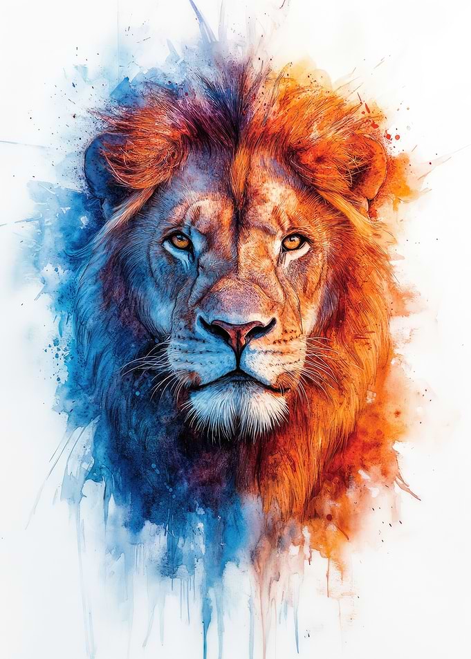 Lion Watercolor Portrait
