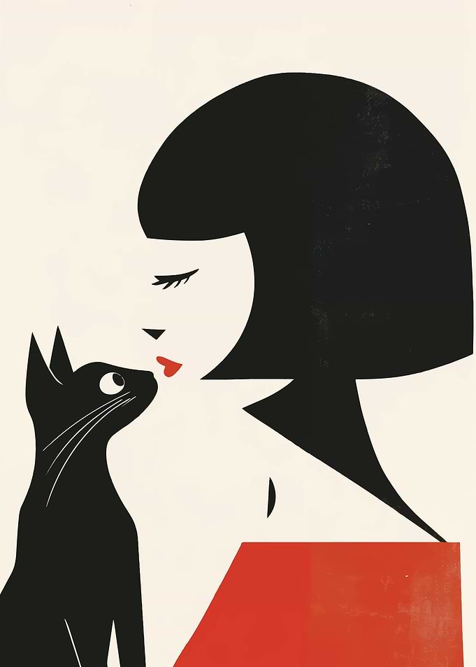 Woman and Cat Minimalist Art