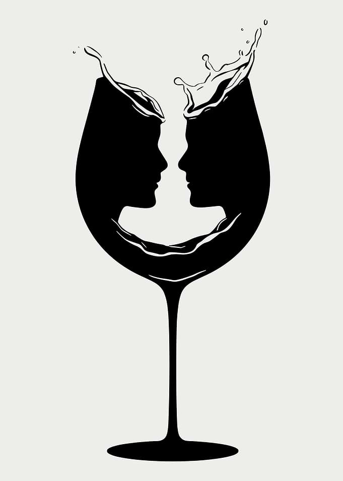 Silhouette Couple in Wine Glass