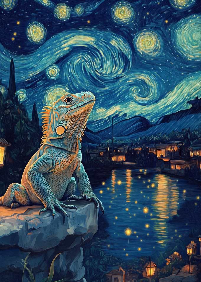 Iguana Under Starry Night