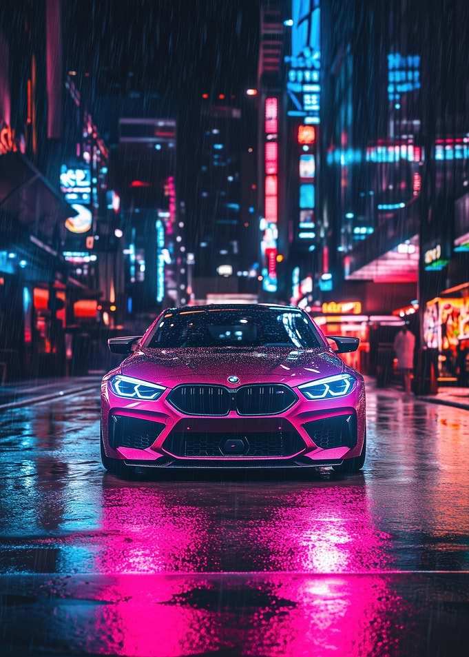 Pink BMW in Neon City