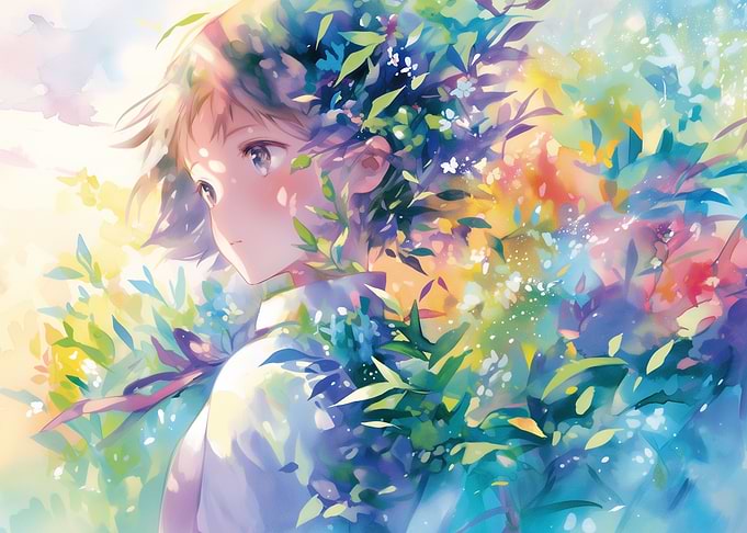 Anime Girl in Flowers