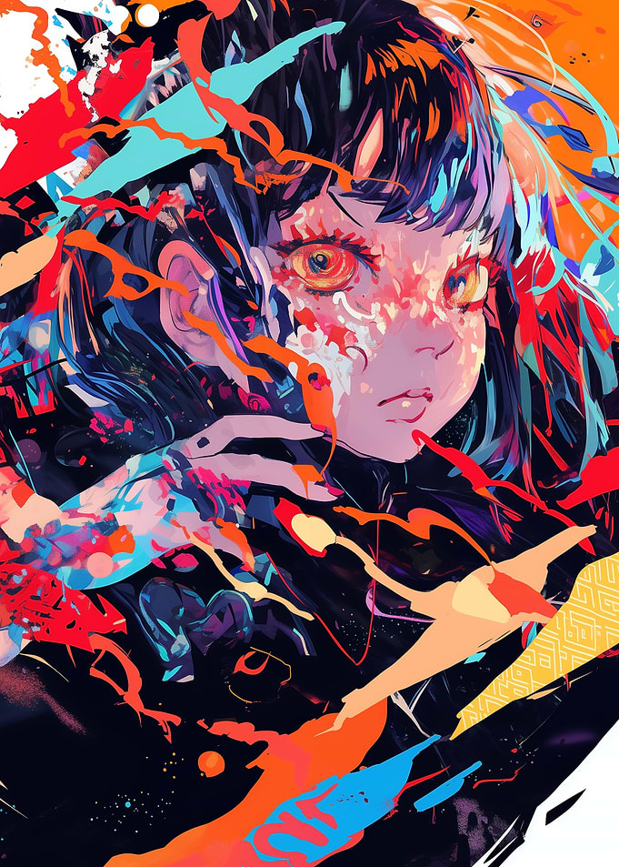 Anime Girl in Abstract Art