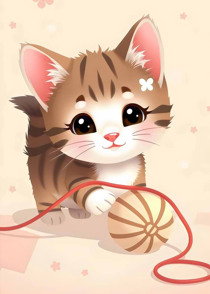Cute Kitten with Yarn Ball