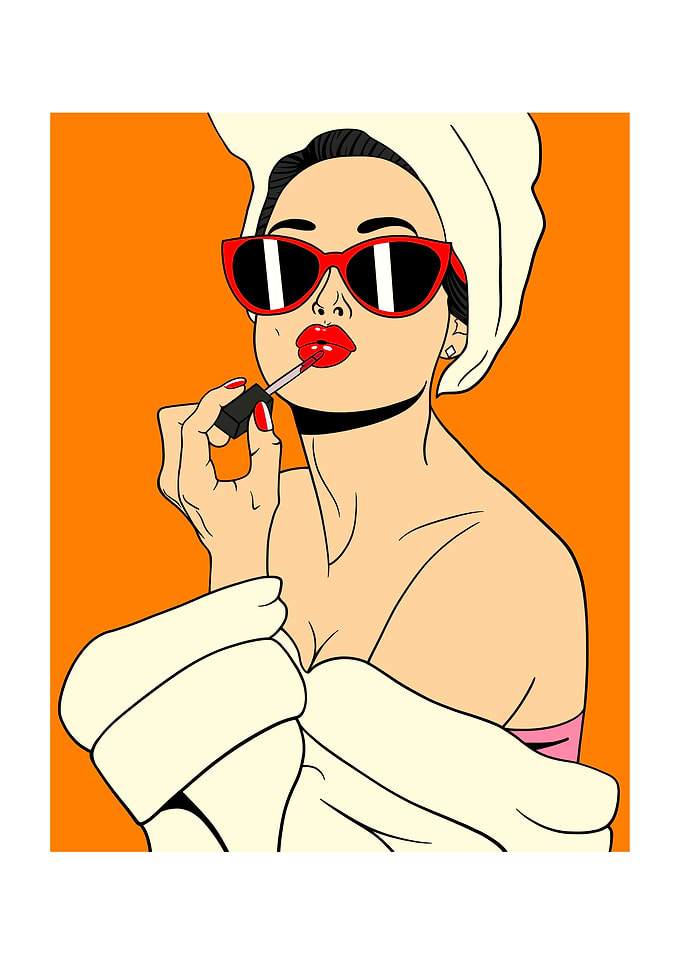 Pop Art Woman Applying Lipstick