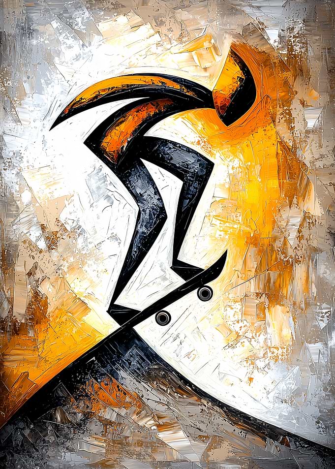 Abstract Cubist Skateboarder in Action on the Ramp Art