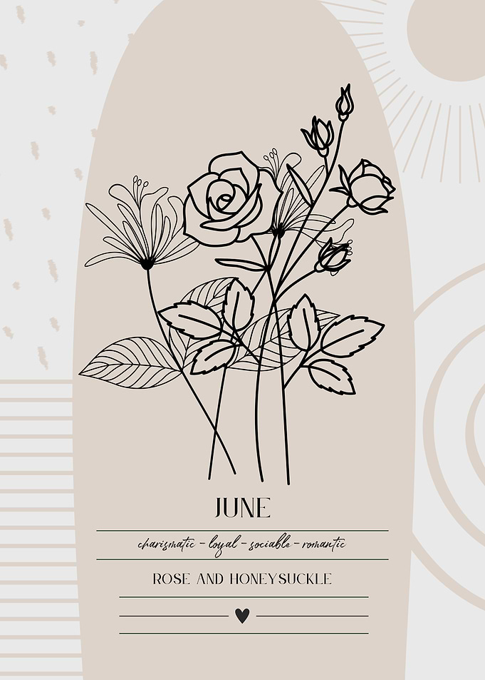 June Birth Flower Rose Honeysuckle Print