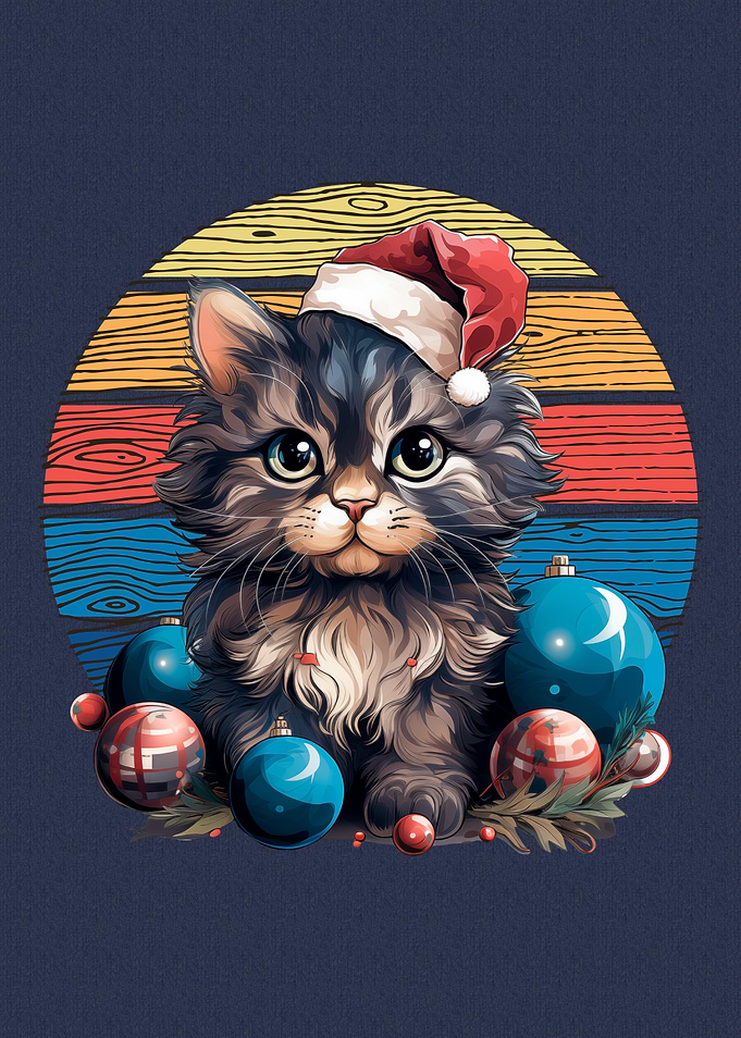 Christmas Cat with Ornaments