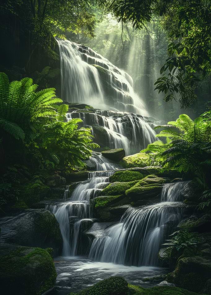 Serene Waterfall in Lush Forest