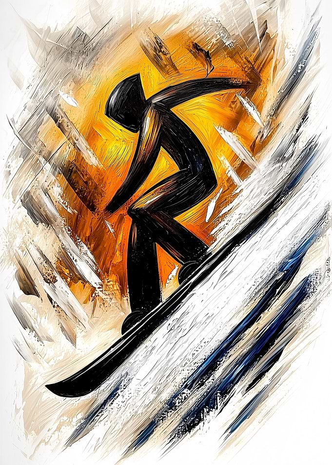 Dynamic Abstract Cubist Snowboarder in Action