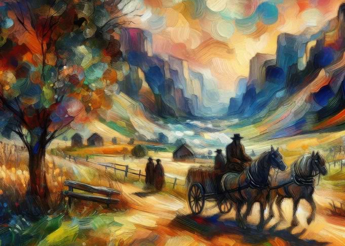 Horse-Drawn Carriage in a Valley