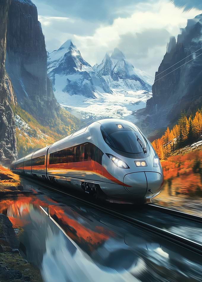 High-Speed Train Through Mountains