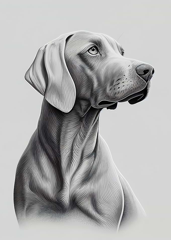 Weimaraner Dog Portrait illustration in black and white