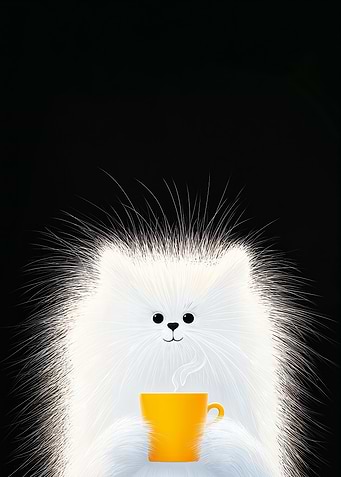 Fluffy Cat with Coffee