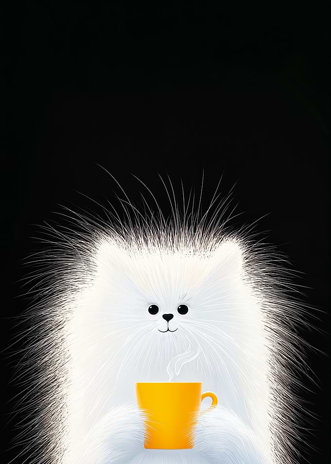 Fluffy Cat with Coffee