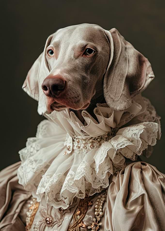 Weimaraner dog dressed in a elegant outfit